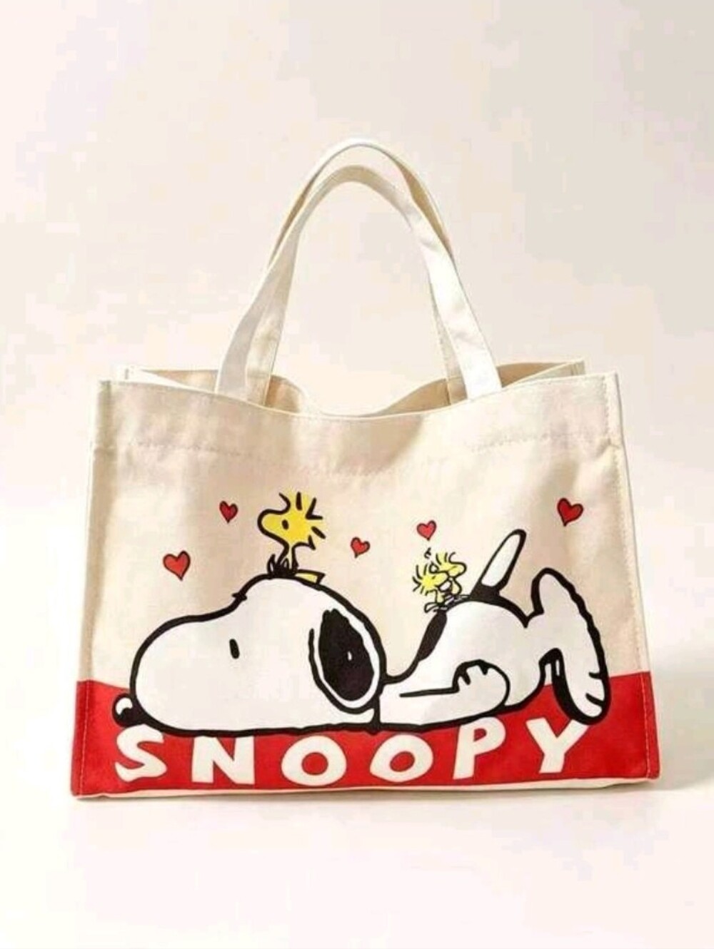 Snoopy Canvas Tote Bag - Cream and Red